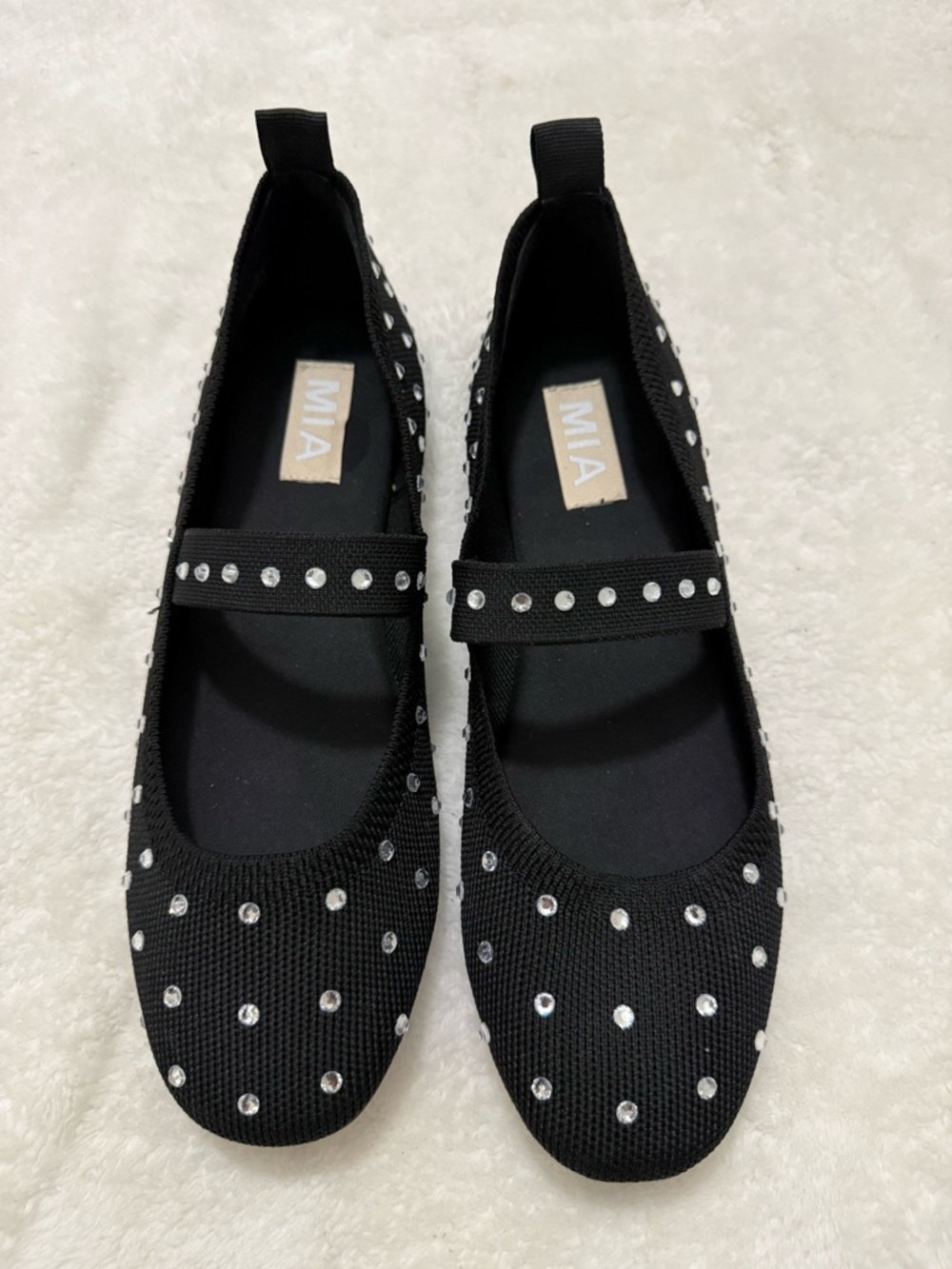 MIA Black Knit Mary Jane Flats with Crystal Studs